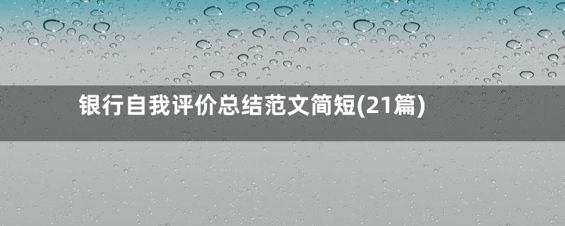 银行自我评价总结范文简短(21篇)